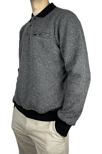 APT PRESTIGE Men's Black Winter Pocketed Thick Long Sleeve Thessaloniki Sweater