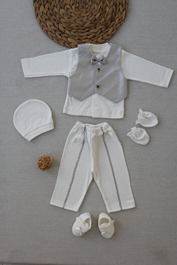 New Street 0-6 Months Vest Bow Tie Tuxedo Baby Boy Gift, Mawlid, Circumcision Dress 5 Piece Set