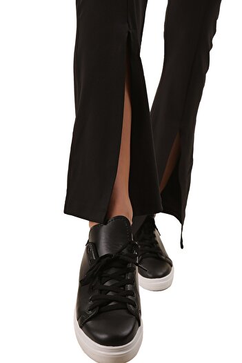 GRAB Black Front Leg Slit Tights