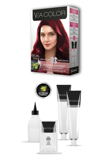 Sea Color 2 Tubes Cream Hair Dye Set Fire Red No:66.46