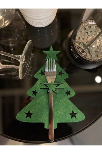 Masalsı Concept Green 6 Pieces Decorative Pine Tree Spoon Holder - New Year's Tableware Decor Spoon Holder Service Presentation Holder