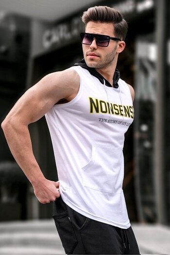 Madmext Hooded Tank Top White 2882