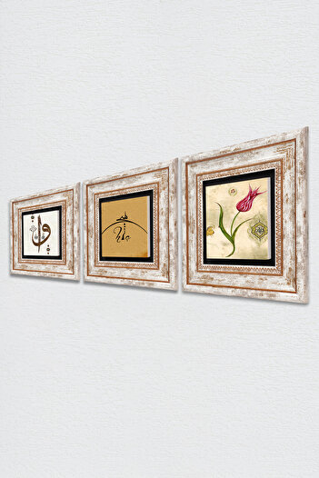 Pinecone Ever, Elif Vav, Tulip Marbling Art Stone Wall Painting Framed Wall Decor 3 Piece Painting Set