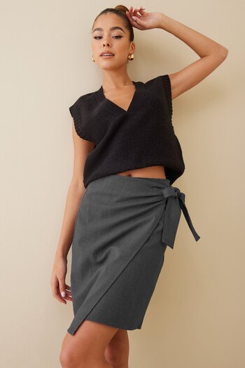 Madmext Women's Anthracite Basic Tied Fabric Skirt Mg1458