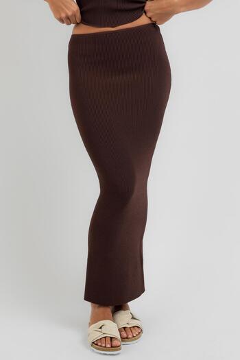 Madmext Brown Basic Long Knitwear Skirt Mg1813