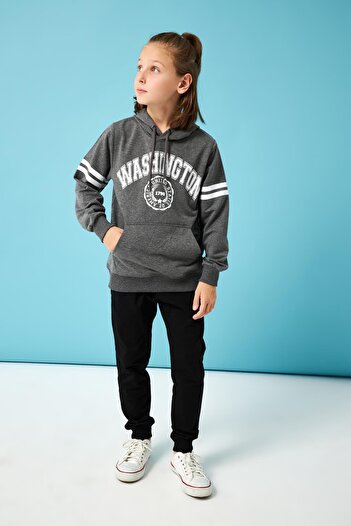 Perendi Washington Baskılı Kapüşonlu Erkek Çocuk Sweatshirt Antrasit