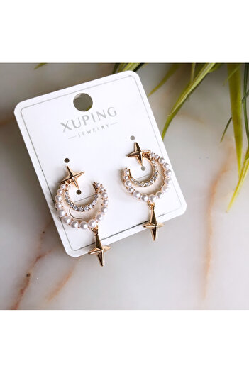 a rose jewelry Steel Jewelled Moon Earrings with Pearls