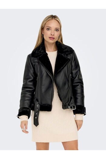 ONLY Γούνινο μπουφάν από συνθετικό δέρμα Biker Jacket 15260002