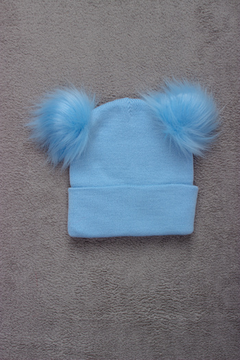 ADABEBEK Unisex Double Pompom Solid Color Knitwear Beret Kids Size
