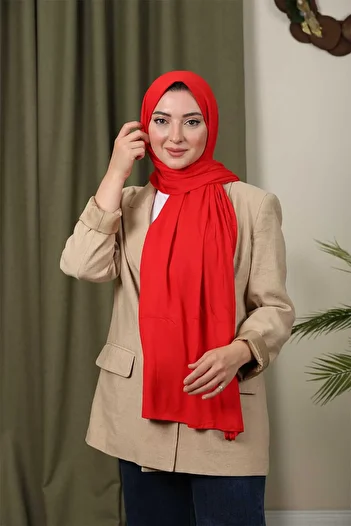 Trablus Hijab Women's Lycra Luxury Combed Shawl Red