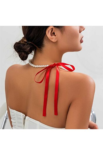 İPAR AKSESUAR RIBBON PEARL NECKLACE BRACELET SET