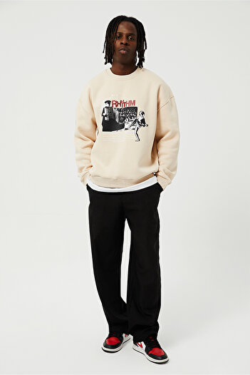 Eazy Co Φούτερ Eazy Rhytm Oversize Unisex Camel Crew Neck Χοντρό