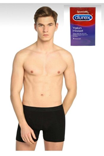 Tutku Erkek Siyah Likralı Elastan Boxer 10'lu Paket Durex Prezervatif