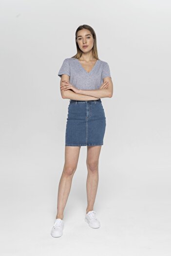 CROSS JEANS Janie Orta Mavi Mini Jegging Etek