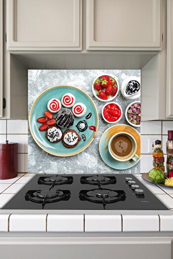 Tilki Dünyası Kitchen Stove Back Sticker Cookies Fruits And Coffee