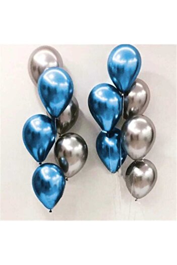 Deniz Party Store Krom Mavi 6 Adet Krom Açık Gri 6 Adet Balon Set
