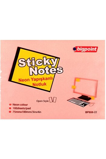 Bigpoint Adhesive Note Paper 75X100Mm Neon Pink Pack of 12