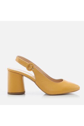 Hotiç Genuine Leather Hotiç Mustard Classic Heeled Shoes