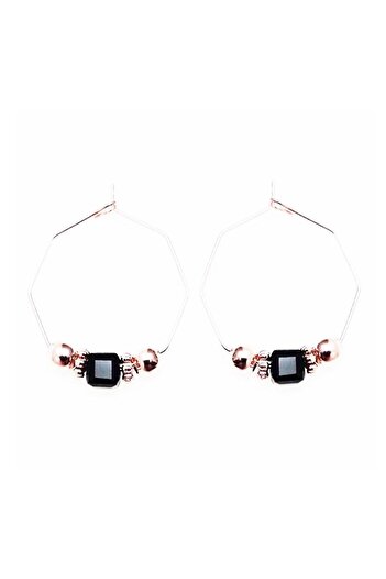 Bijustore Black Crystal Stone Rose Hoop Women's Earrings