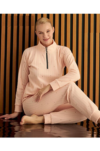 Pijamoni Kadın Fermuarlı Polar Pijama Takımı 3750-7