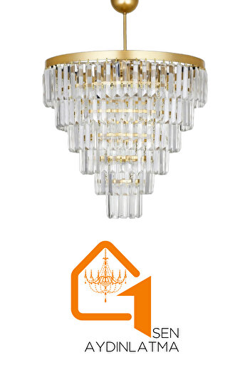 Birsen Aydınlatma Nilsa Gold 50x50 Cm'Lik Kristal Taşlı Lüks Avize - Yatak Odası - Salon - Mutfak - Hol