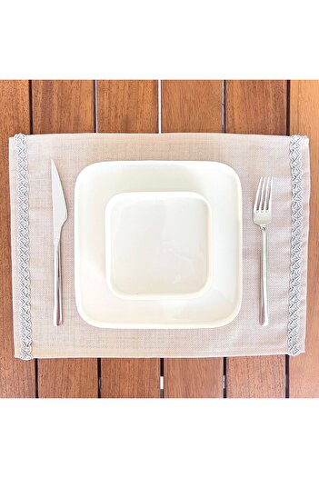 desen izmir American Service, Linen, Jute Texture, Gray Stripe, 2 Pieces
