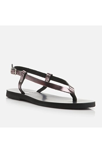 Hotiç Anthracite Genuine Leather Women's Flat Sandals