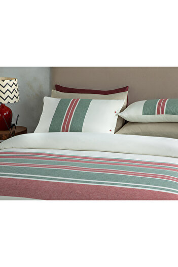English Home Red-green Single Cozy Striped Duvet Cover Set - 160x220 Cm