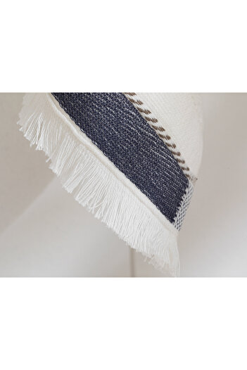 English Home Lucina 30x40 Cm Cotton Fringed Hand Towel - Ecru-Navy Blue
