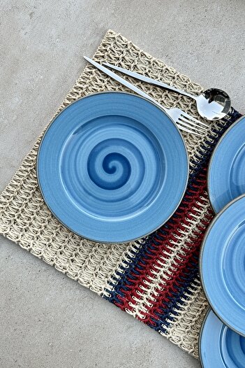 porselenden Trend mavi özel tasarım el boyaması 6 kişilik porselen pasta sunum tabak takımı 19 cm