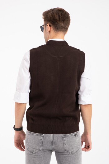 Mutlu City Men's Knitwear Vest for Middle Age and Above - Zippered, Winter, Acrylic, Brown Color 2073