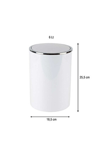 esdekor Lenox P.Nova 6Lt White Bathroom Plastic Garbage Bucket - Ø18,5X25,5Cm