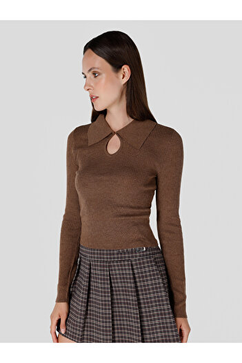 Colin's Round Neck Slim Fit Brown Women's Sweater