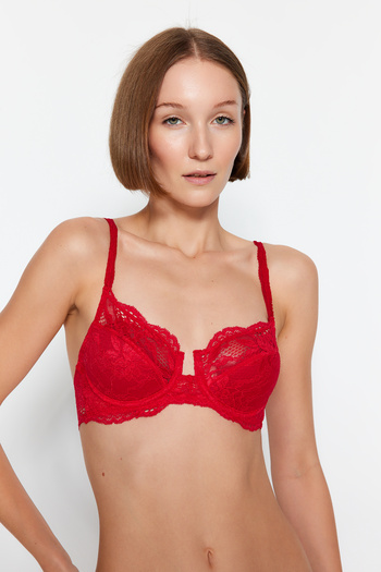 Trendyol Collection Piros csipke U aládróttal borított Balconette kötött melltartó THMSS23SU00075