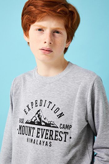 Perendi Expedition Baskılı Erkek Çocuk Sweatshirt Gri Melanj