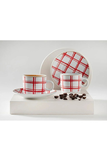 English Home Darcy Porcelain 4 Pieces Coffee Cup Set for 2 People 80 Ml Red