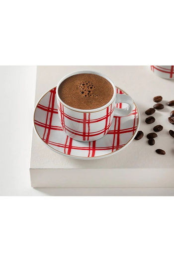 English Home Darcy Porcelain 4 Pieces Coffee Cup Set for 2 People 80 Ml Red