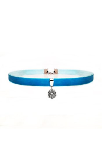 Bijustore Blue Color Velvet Love Knot Choker Necklace
