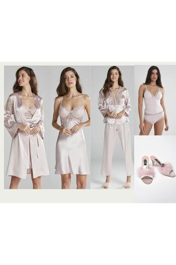 GC Satin Six-Piece Dowry Set & Women's Lace Combed Cotton Athlete Panties Set and Slippers