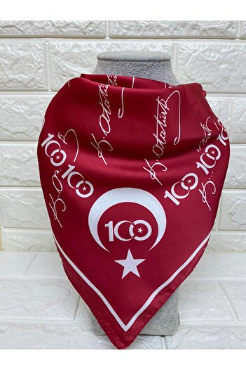 sema aksesuar Red Satin 100Year Ataturk Signed Moon Star Turkish Flag Scarf - 23 April, 29 October, 19 May