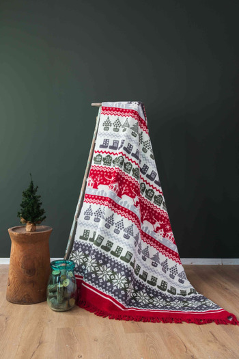 Bayev Winter New Year Special Over-the-Knee Cotton Blanket 130 X 170 Fringed TV Blanket Red New Year