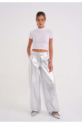 La Sarta Shine Women's Silver Color Trousers