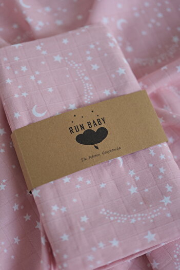 runbaby 100X75 cm 100% Cotton Muslin Fabric Baby Cover & Blanket - Pink Star