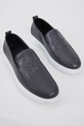 Tonny Black Men's Gray Printed Comfortable Fit Genuine Leather Loafer