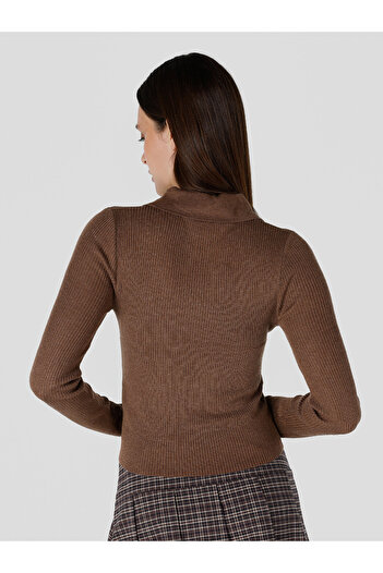 Colin's Round Neck Slim Fit Brown Women's Sweater