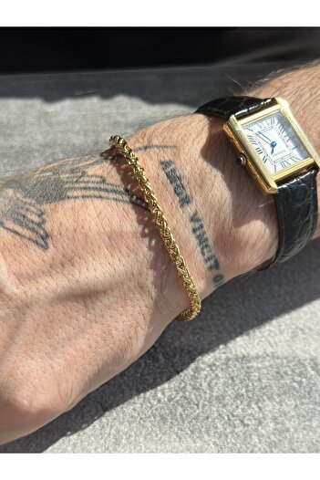 CAPO by Aytaç Yamaç Gold Renk Buğday Örgü Çelik Unisex Bileklik