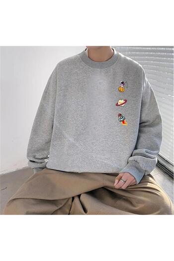 Touz Küt Küt Space Things Принт Сірий Unisex Oversize Велосипедний комір Світшот