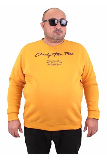 Starbattal Men's Plus Size Crew Neck Sweat Only Free 23202 MUSTARD