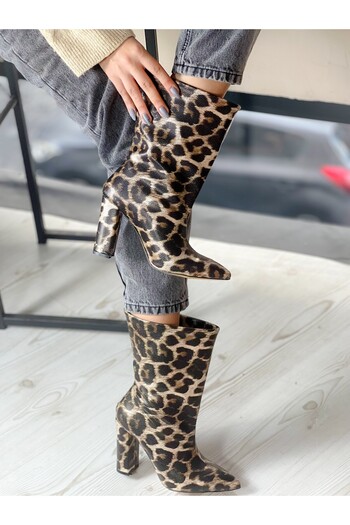 irmona PARIS LEOPARD MATLASATĂ din piele lăcuită CU TOC CIZME SCURTĂ BOTİE