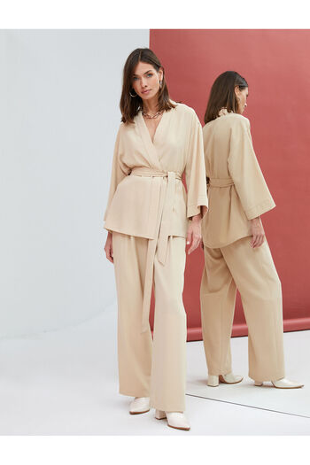 Koton Fabric Palazzo Trousers Pocketed Waist Belted Pleated